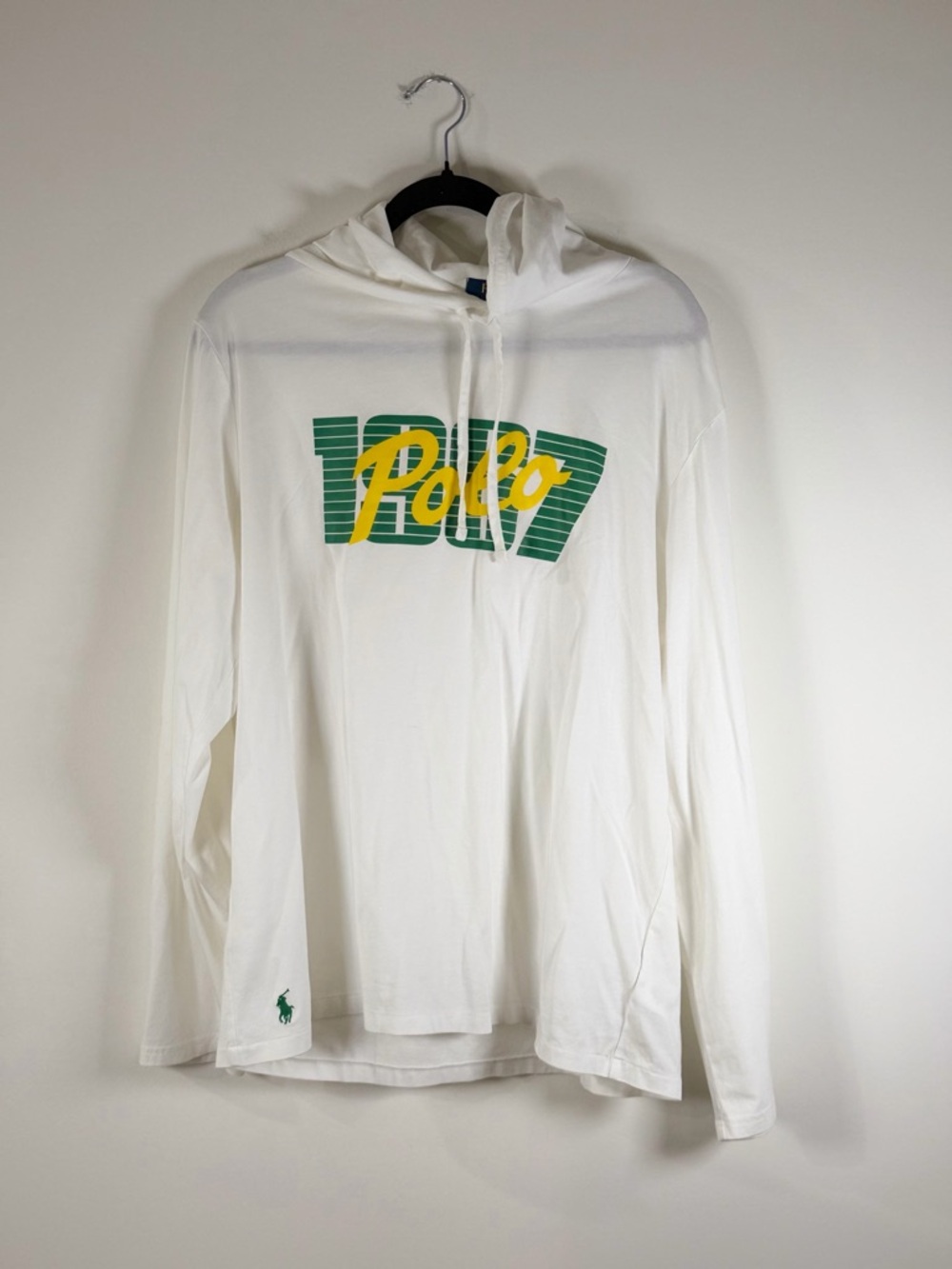 Ralph Lauren White Hoodie with Green and Yellow Polo Logo